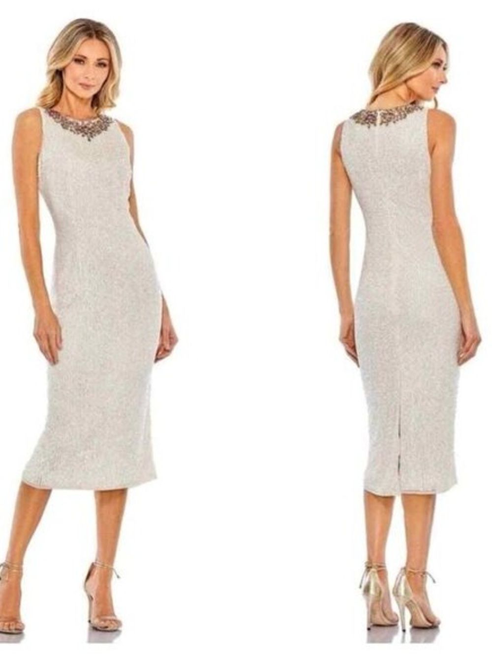 Mac Duggal Gown Dress Sz 16 Sequin Midi Dress 70269 Porcelain Fitted NWT